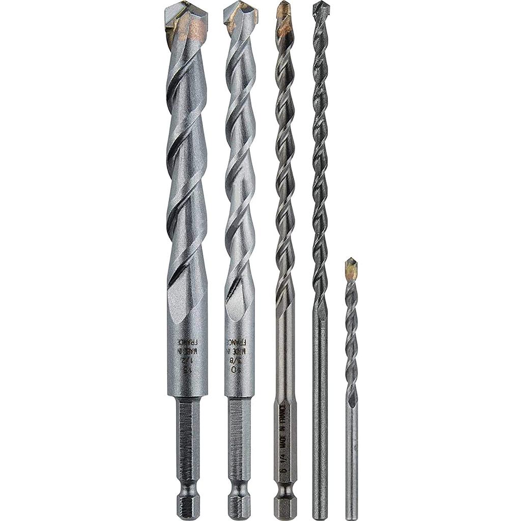JUEGO DE BROCAS MULTIPROPOSITO 5/32"-3/16"-1/4"-3/8"-1/2" ZANCO CIL/HEX