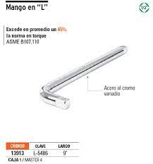 MANGO EN L DE 9"X16MM PARA DADOS CUADRO 1/2"
