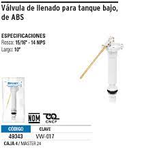 VALVULA DE LLENADO DE PLASTICO PARA TANQUE BAJO