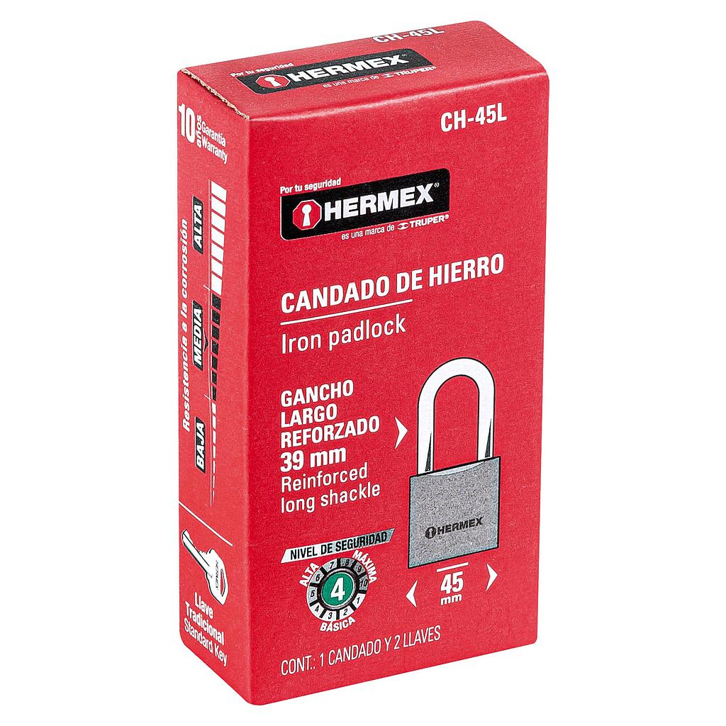 CANDADO DE HIERRO 45MM GANCHO LARGO CAJA