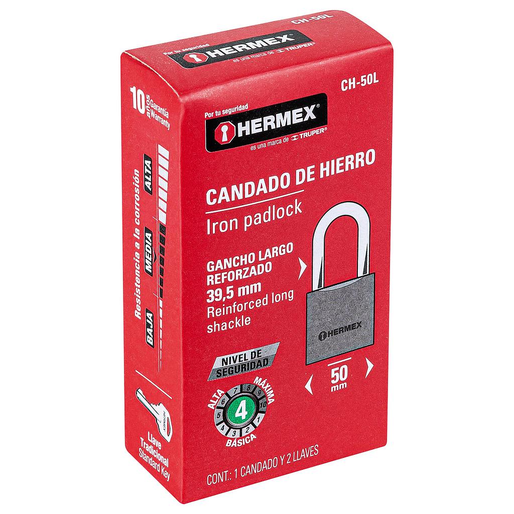 CANDADO DE HIERRO 50MM GANCHO LARGO CAJA