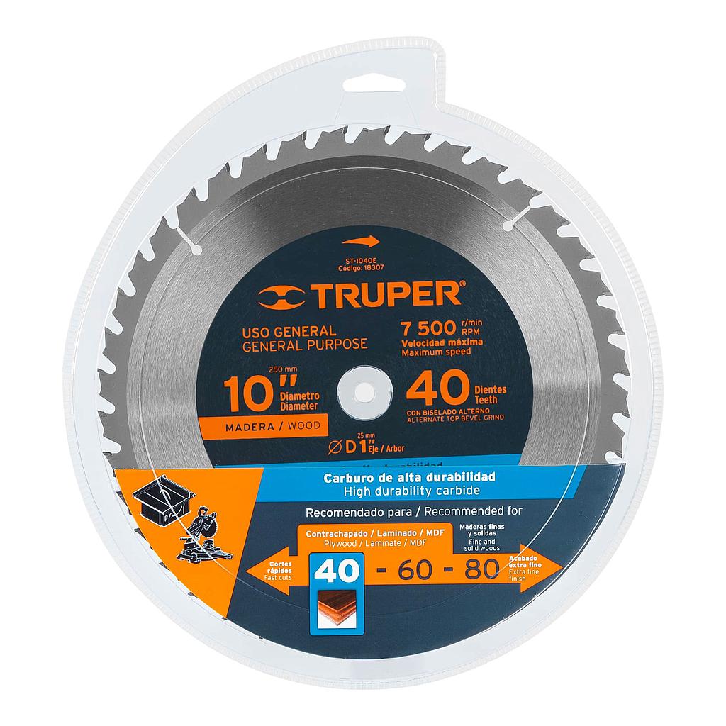 DISCO SIERRA P/MADERA 10" 40 DIENTES CENTRO 1"