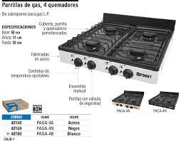 PARRILLA DE GAS 4 QUEMADORES COLOR BLANCO