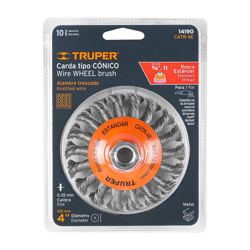 CARDA TIPO CONICO 4" ALAMBRE TRENZADO EJE 5/8"-11