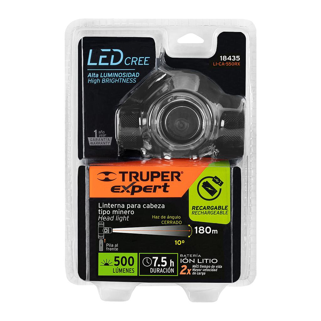 LINTERNA DE MINERO 1 LED CREE 500 LM RECARGABLE