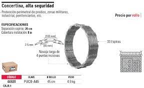 ROLLO DE PUA CONCERTINA ALTA SEGURIDAD 45CM DIAMETRO