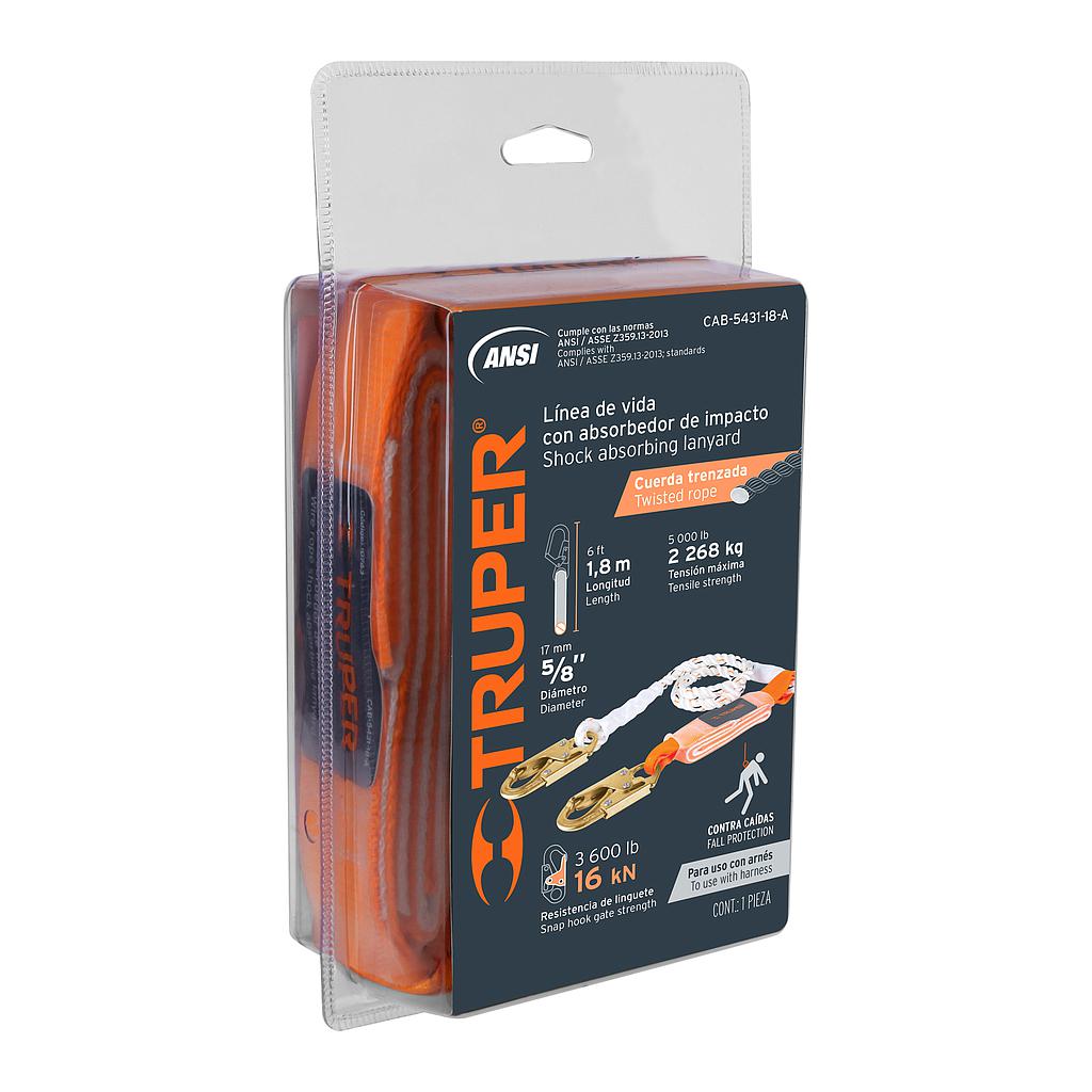 LINEA DE VIDA 1.8M CUERDA POLIESTER ABSORBEDOR IMPACTO ANSI