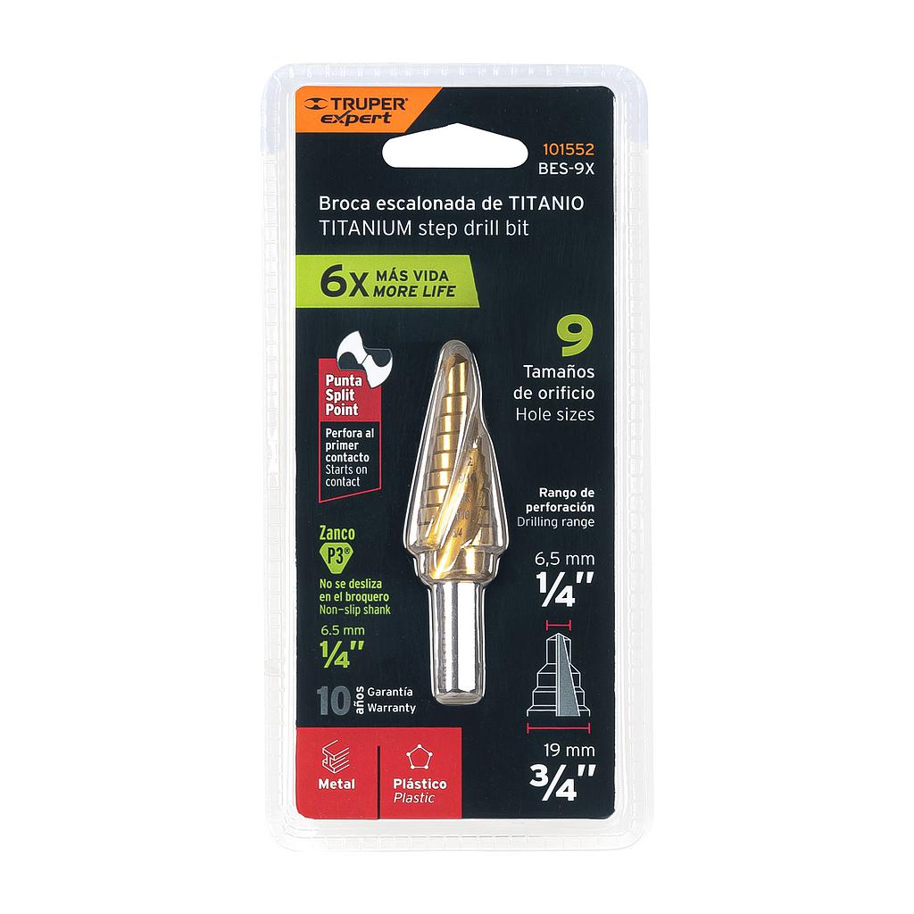 BROCA ESCALONADA TITANIO 9 ESCALONES 1/4" A 3/4"