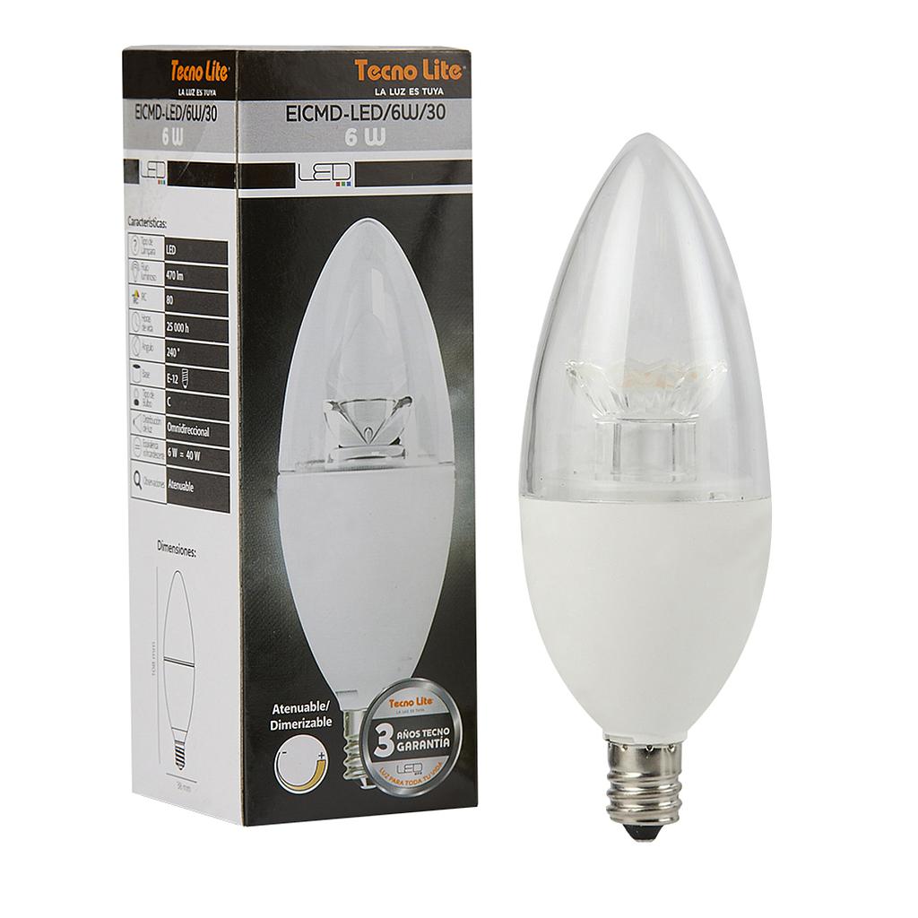 FOCO LED 6W TIPO VELA LUZ SUAVE CALIDA ATENUABLE