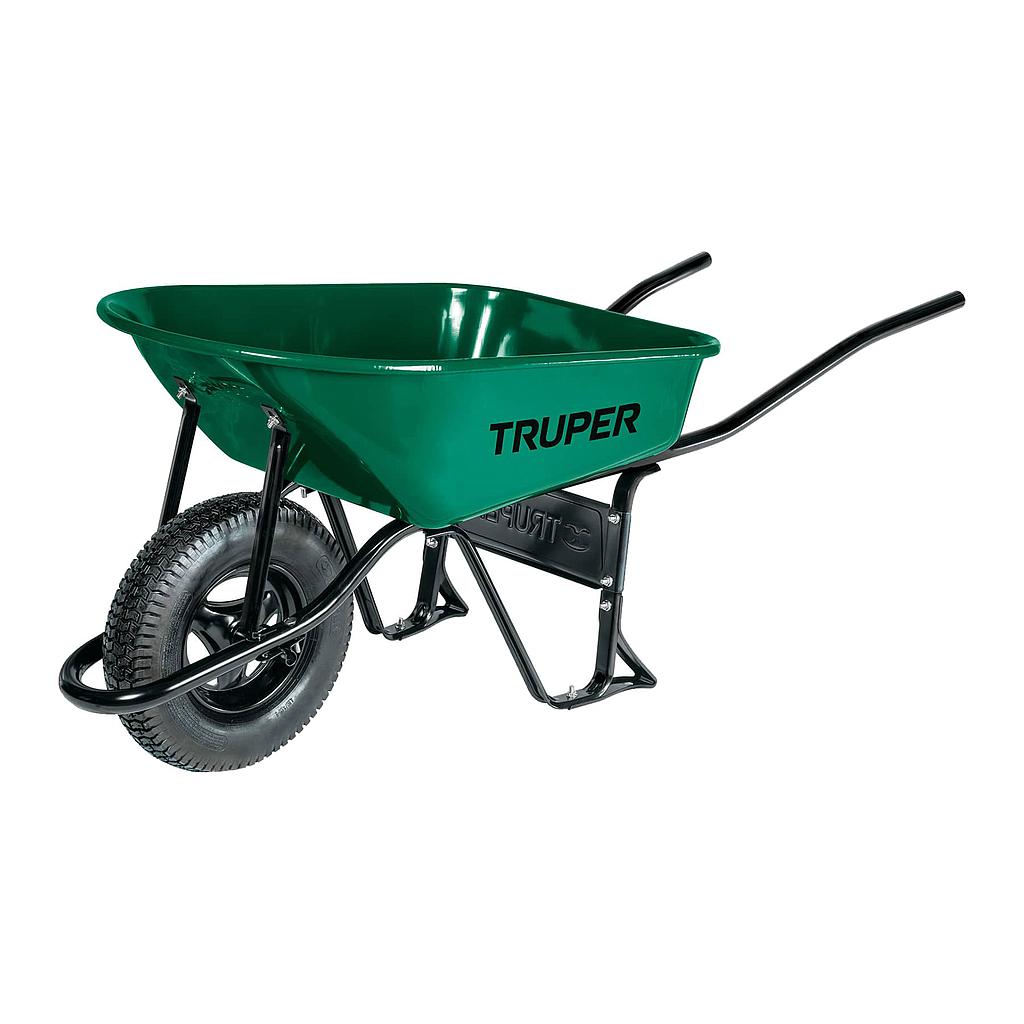 CARRETILLA 70 LTS VERDE ANGOSTA LLANTA NEUMATICA REFORZADA