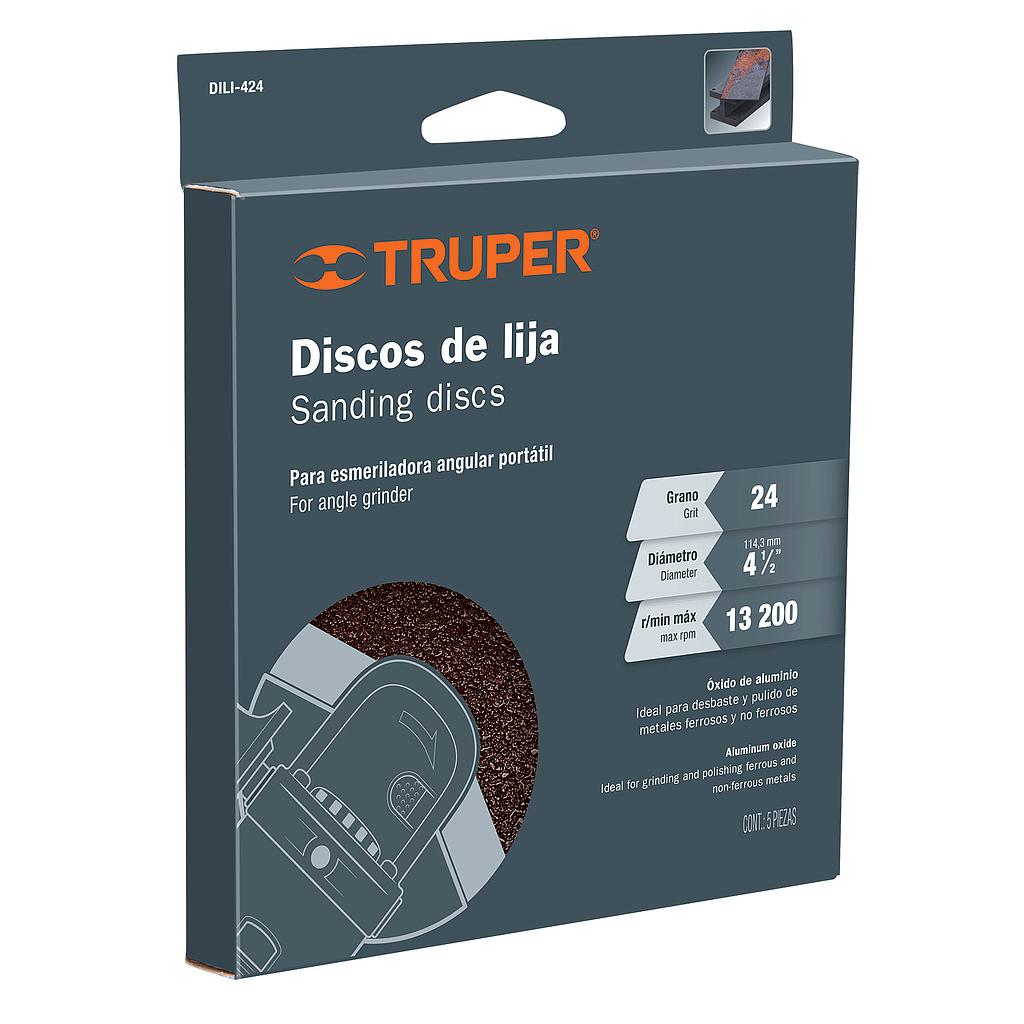 DISCO LIJA 4-1/2" CON RESPALDO GRANO 24, 5PZAS
