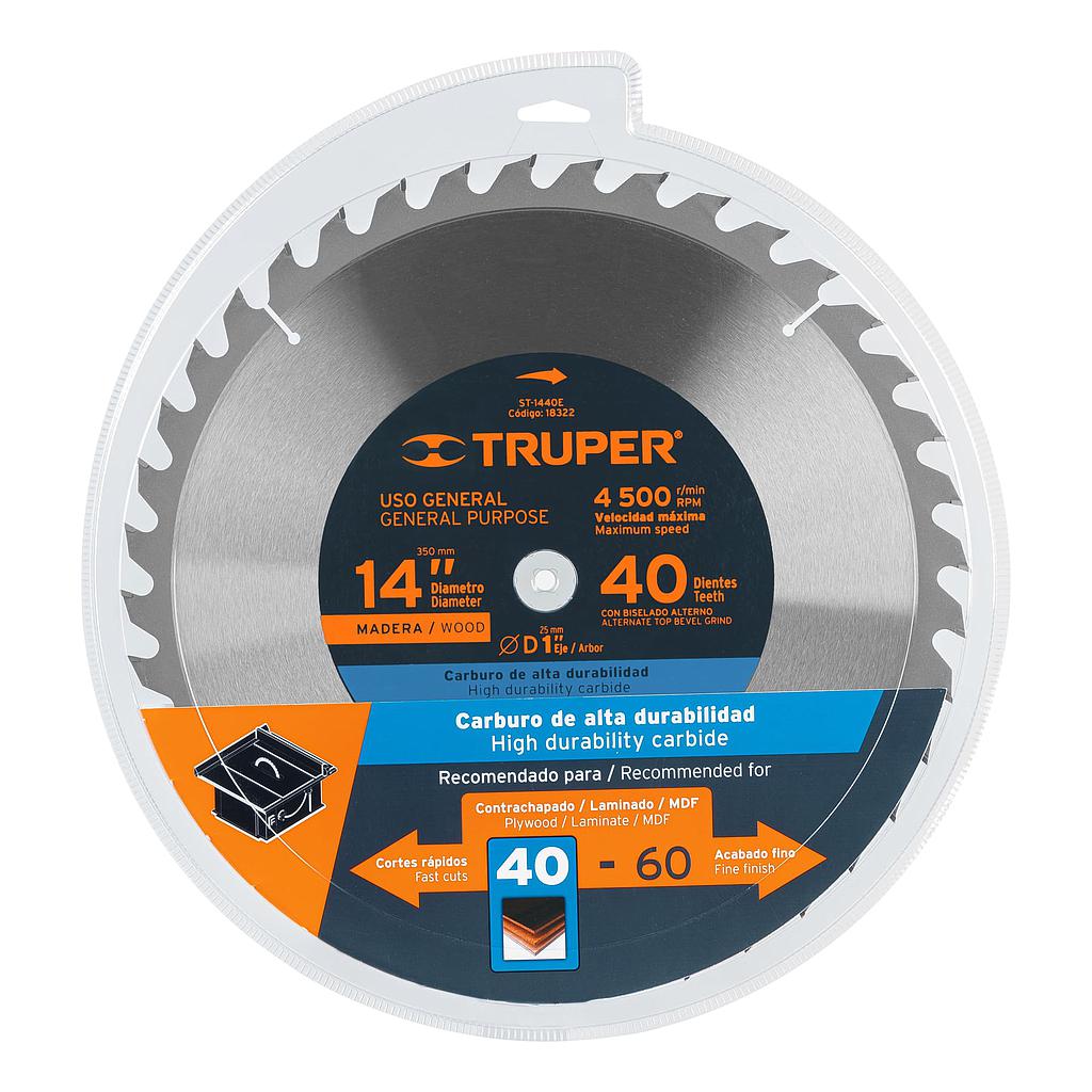 SIERRA CIRCULAR P/MADERA 14",40 DIENTES, CENTRO 1"