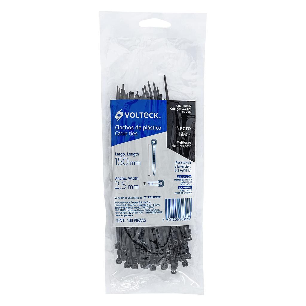 CINCHO PLASTICO 15 CM NEGRO TRUPER (100 PZ)